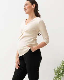 Jenni Half Sleeve Maternity V-Neck Work Top in Apricot