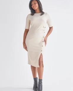 Juliet Maternity Bodycon Dress with Side Button Detail in Cream