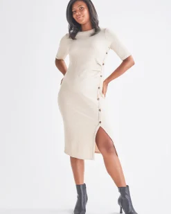 Juliet Maternity Bodycon Dress with Side Button Detail in Cream