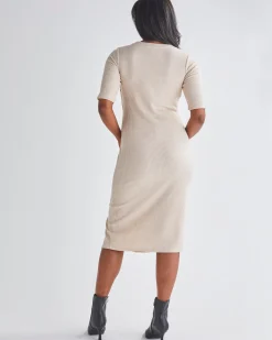 Juliet Maternity Bodycon Dress with Side Button Detail in Cream