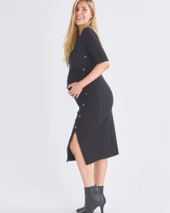 Juliet Maternity Bodycon Dress with Side Button Detail in Black