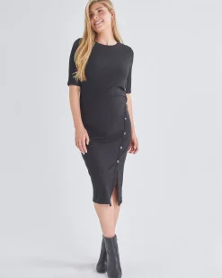 Juliet Maternity Bodycon Dress with Side Button Detail in Black