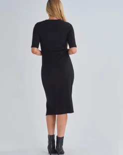 Juliet Maternity Bodycon Dress with Side Button Detail in Black