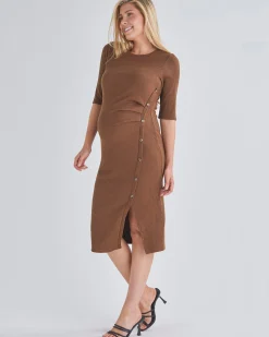 Juliet Maternity Bodycon Dress with Side Button Detail in Brown
