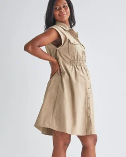 Kaya Maternity Safari Shirt Dress In Beige