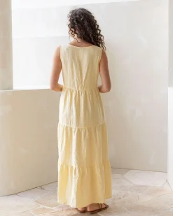 Kiara Linen Maternity Maxi Dress in Lemon
