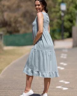 La Belle Maternity Cotton Dress In Pale Sage Blue