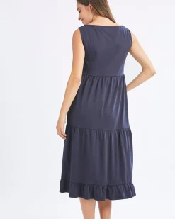 La Belle Maternity Cotton Dress In Navy