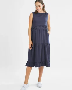 La Belle Maternity Cotton Dress In Navy