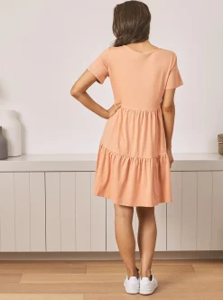 Lana Maternity Tiered Dress in Apricot
