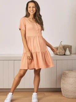 Lana Maternity Tiered Dress in Apricot