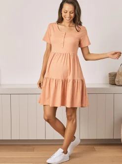 Lana Maternity Tiered Dress in Apricot