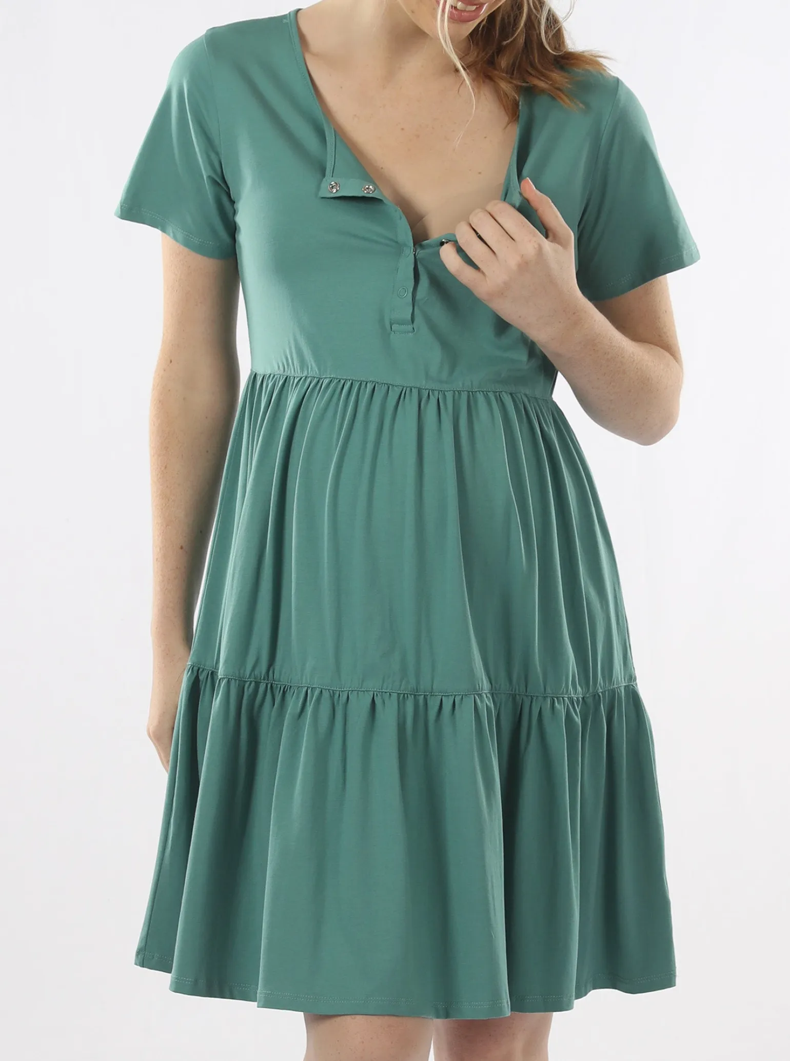 Lana Maternity Tiered Dress in Green