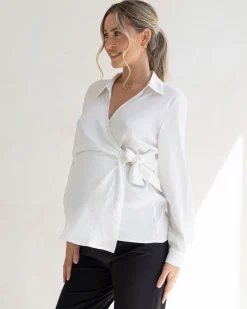Lea Wrap Maternity White Work Shirt