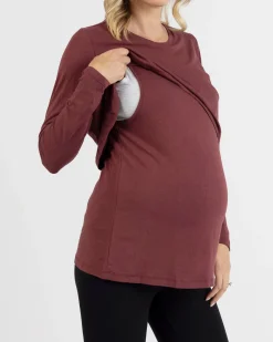 Leonie Maternity/Nursing Flip Panel Top in Burgundy