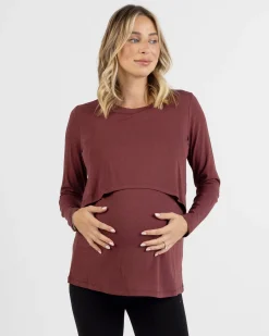 Leonie Maternity/Nursing Flip Panel Top in Burgundy