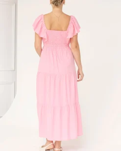 Lila Baby Shower Maternity Cotton Dress in Sugar Pink