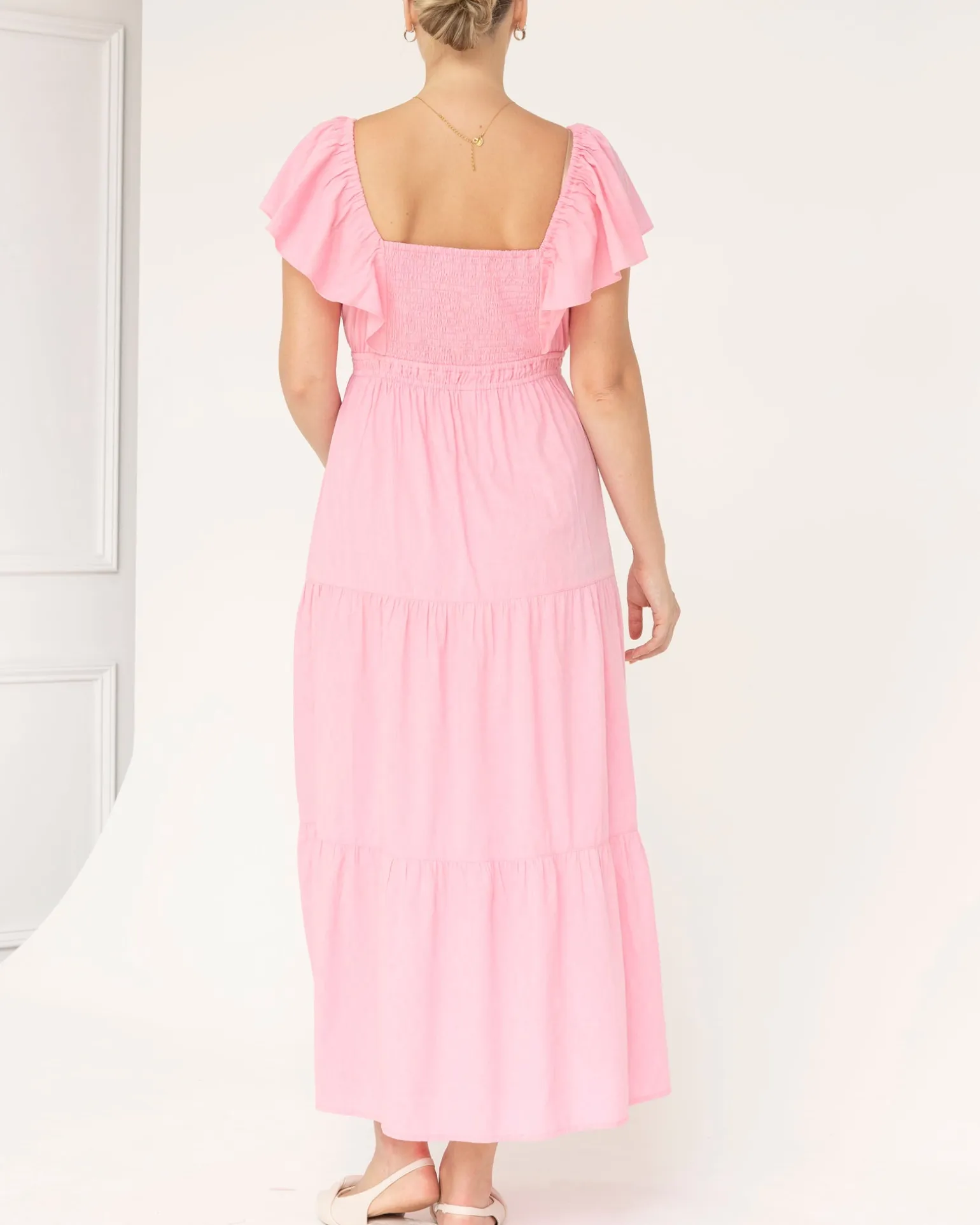 Lila Baby Shower Maternity Cotton Dress in Sugar Pink