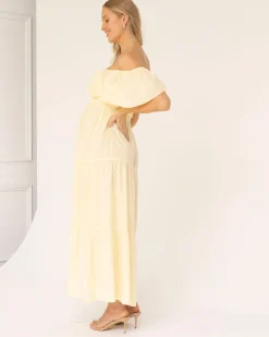 Lila Baby Shower Maternity Cotton Dress in Lemon
