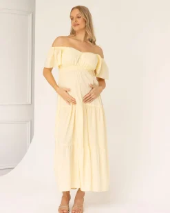 Lila Baby Shower Maternity Cotton Dress in Lemon