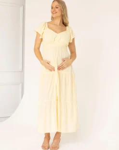 Lila Baby Shower Maternity Cotton Dress in Lemon
