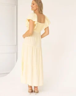Lila Baby Shower Maternity Cotton Dress in Lemon