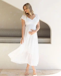 Lila Baby Shower Maternity Sundress in White