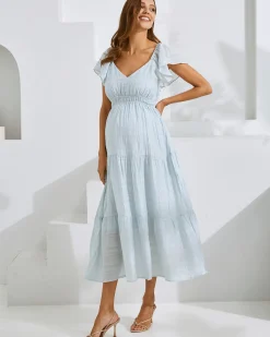 Lila Baby Shower Maternity Sundress in Ice Blue