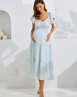 Lila Baby Shower Maternity Sundress in Ice Blue