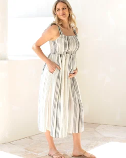 Liliana Maternity Midi Dress with Shoulder Tie