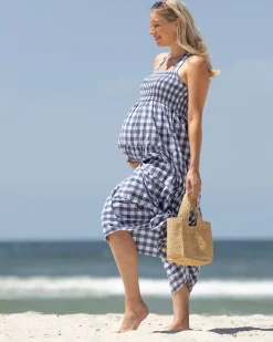 Lilliana Blue Gingham Summer Maternity Dress