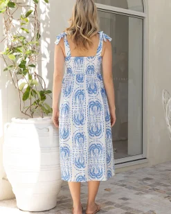Lilliana Maternity Blue Print Midi Dress