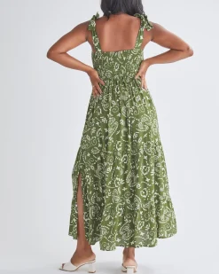 Lilliana Maternity Green Maxi Dress in Paisley