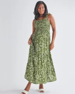 Lilliana Maternity Green Maxi Dress in Paisley