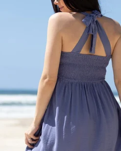 Lily Maternity Summer Shirred Blue Dress