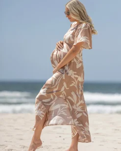 Lina Palm Leaf Twist Front Maternity Dress