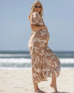Lina Palm Leaf Twist Front Maternity Dress