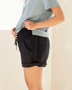 Linen Maternity Shorts in Black