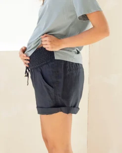 Linen Maternity Shorts in Navy