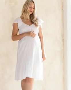 Élodie Maternity Short Sundress in White