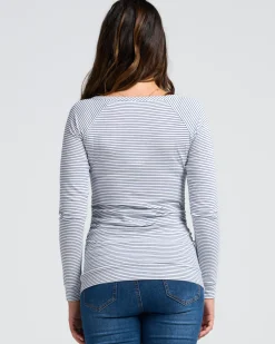 Long Sleeve Nursing Top - Navy & White Stripes