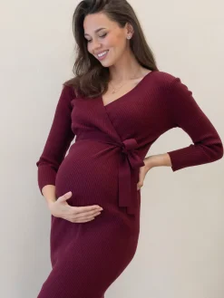 Lucille Knit Maternity Dress in Burgundy