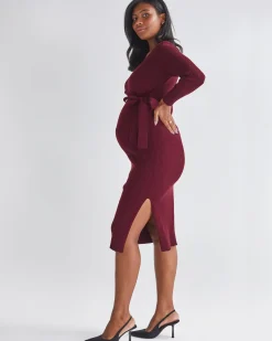 Lucille Knit Maternity Dress in Burgundy
