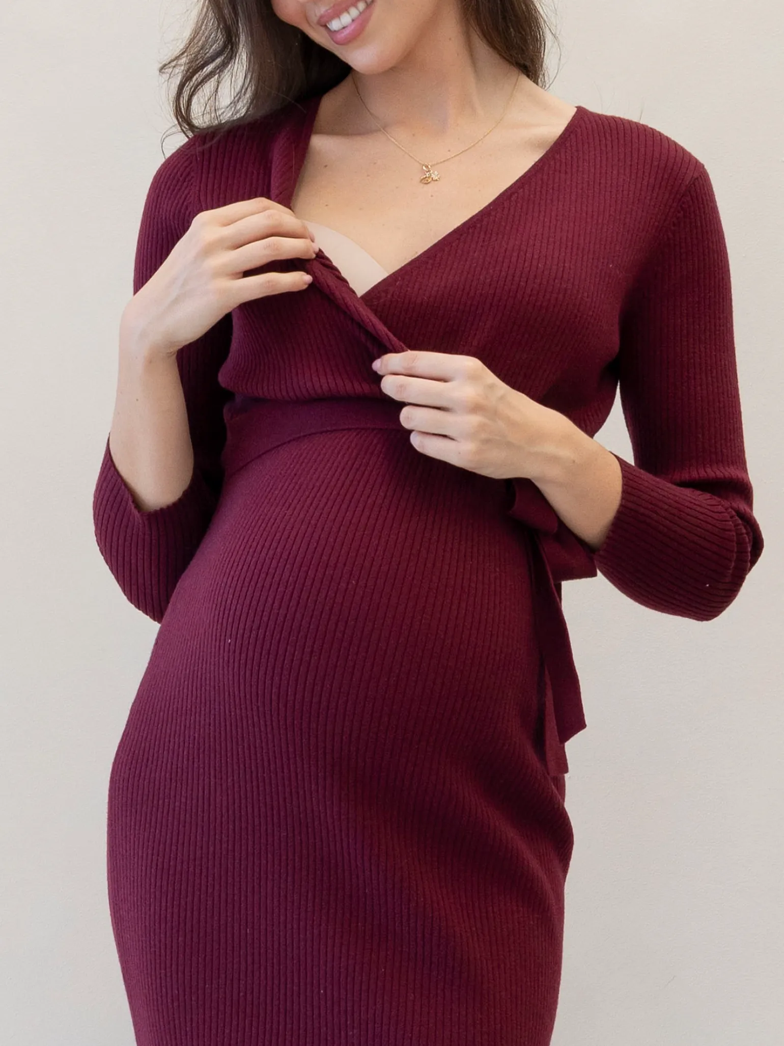 Lucille Knit Maternity Dress in Burgundy