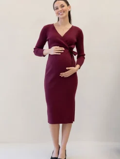 Lucille Knit Maternity Dress in Burgundy