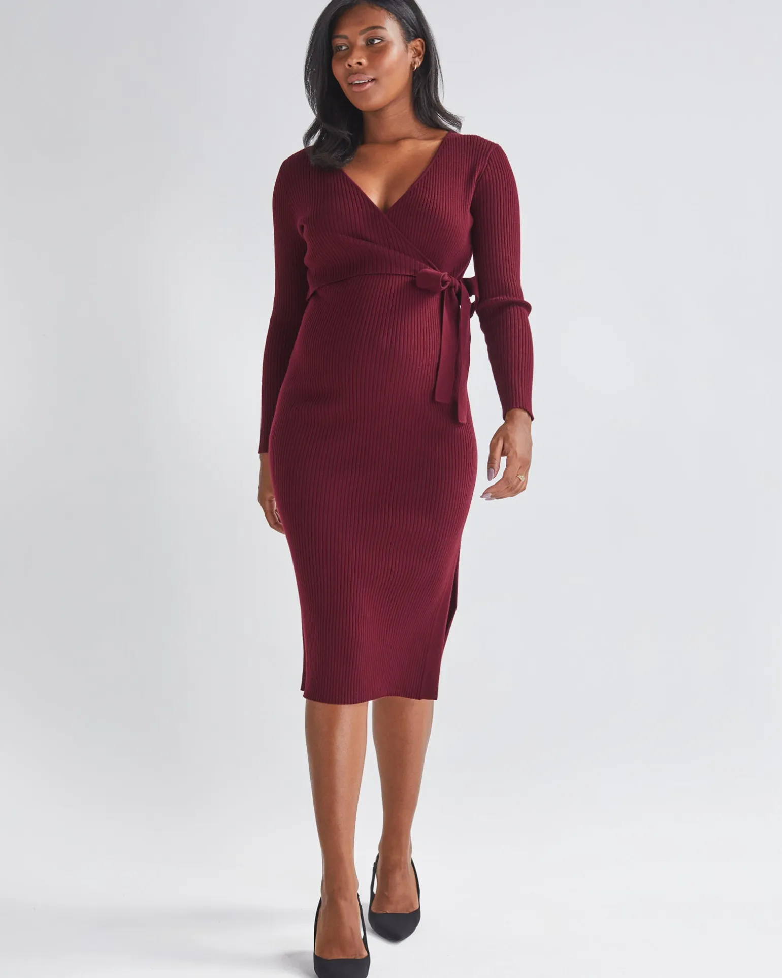 Lucille Knit Maternity Dress in Burgundy