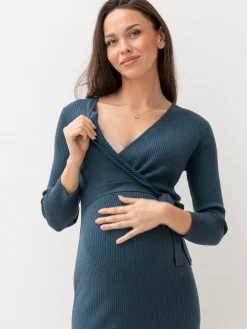Lucille Knit Maternity Dress in Dark Teal