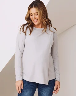 Madeline Long Sleeve Nursing Brushed Knit Top - Grey