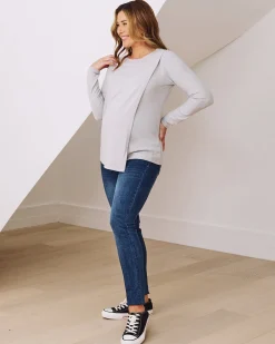 Madeline Long Sleeve Nursing Brushed Knit Top - Grey