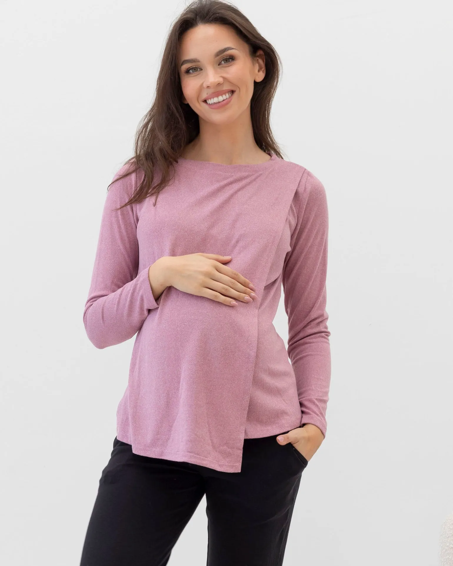 Madeline Long Sleeve Nursing Brushed Top - Pink
